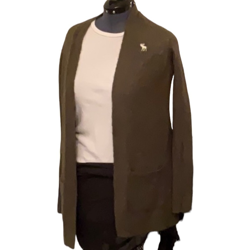 Abercrombie & Fitch forest‎ green open front cardigan sweater Moose womens XS